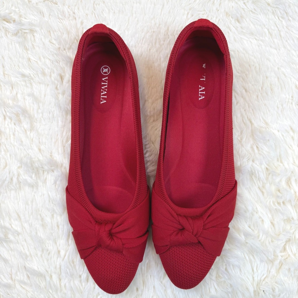Vivaia Bibi Knotted Pointed Toe Flats Womens 42 Red Knit Bow Size 10.5